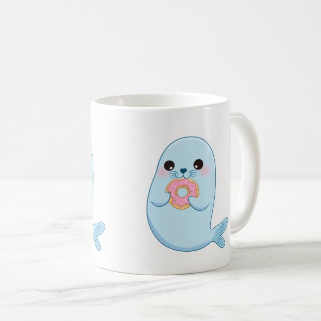 Mug Enfants avec un Phoque Bleu Mignon et un Beign (Devant droit)
