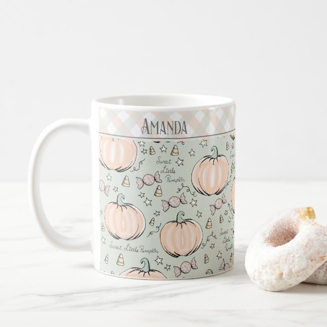Mug Enfants Citrouille Douce Petite Verte Pastel (Avec donut)