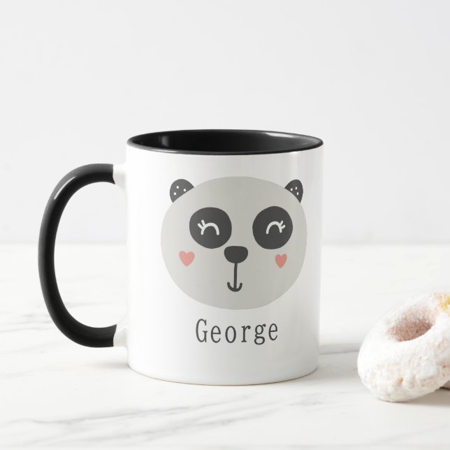 Mug Enfants Cute Scandi Panda Nom personnalisé Deux to (Avec donut)