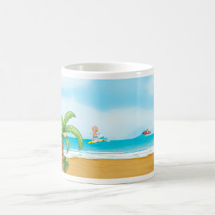 Mug Enfants faisant du surf sur une plage tropicale Fu