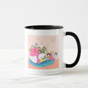 Mug Enfants jouant par des poissons dans l'étang
