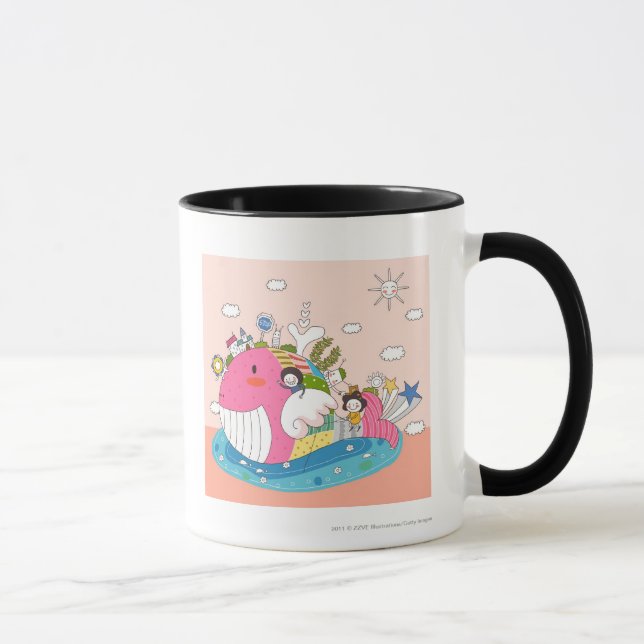 Mug Enfants jouant par des poissons dans l'étang (Droite)