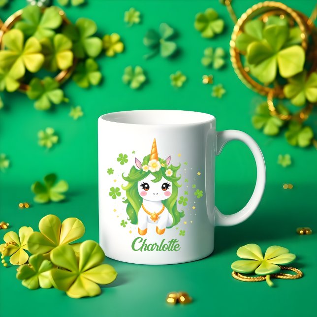 Mug Enfants Jour de la Saint Patrick Lucky Green Unico (Kids St Patricks Day Lucky Green Unicorn Coffee Mug)