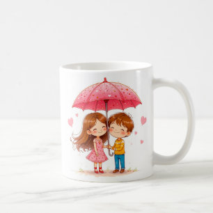 Mug Enfants mignons partageant un parapluie