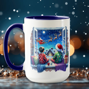 Mug Enfants observant Père Noël Sleigh Personnalisé