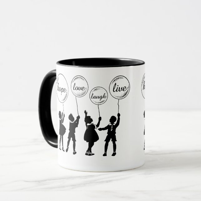 Mug Enfants Silhouette Mots d'inspiration Ballons (Devant gauche)