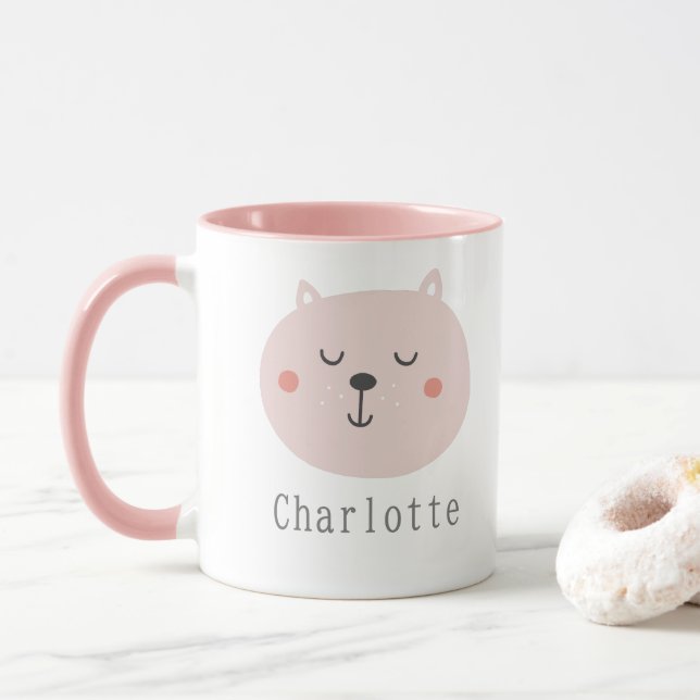 Mug Enfants super mignon deux tons rose Kitten Personn (Avec donut)