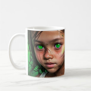 Mug Enfants tribaux   Fille futuriste aux yeux verts b