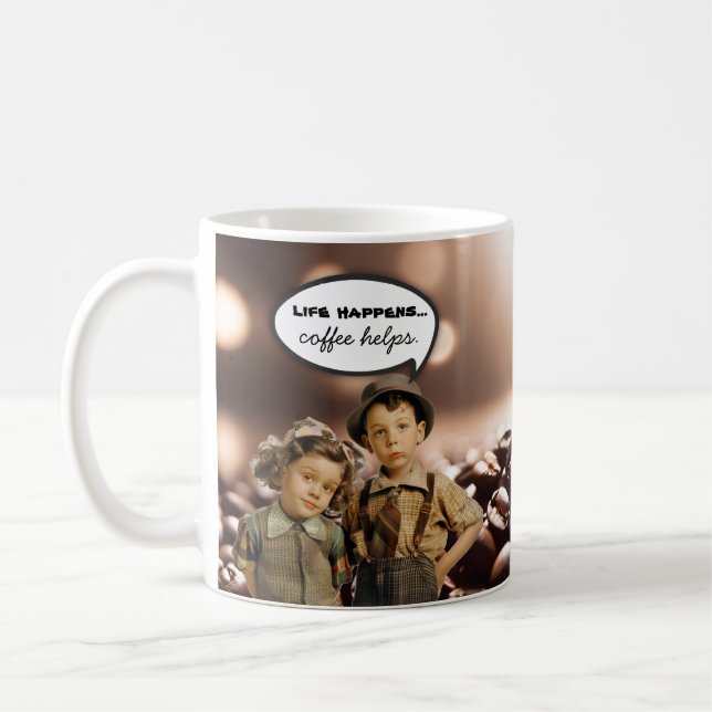Mug Enfants vintage drôle la vie arrive  (Gauche)