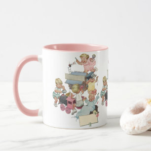 Mug Enfants vintage s'amusant à jouer avec des trains