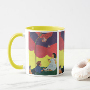 Mug Enfants vintage soufflant des bulles sous un parap