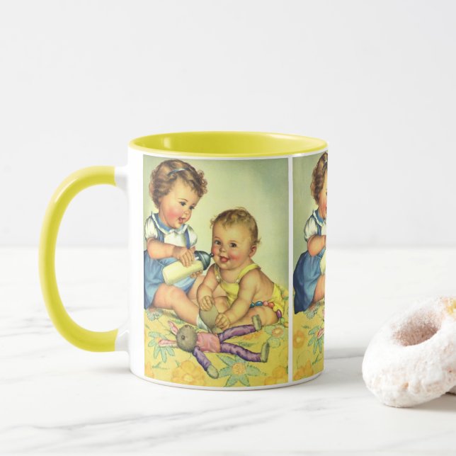 Mug Enfants Vintage, Tout-petits Heureux Souriants Bib (Avec donut)