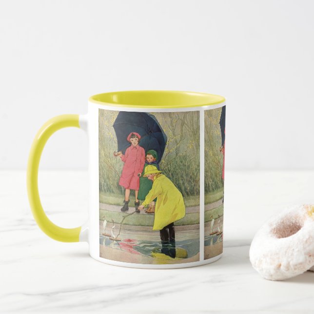 Mug Enfants vintages Jouant Puddles Toy Boats Pluie (Avec donut)