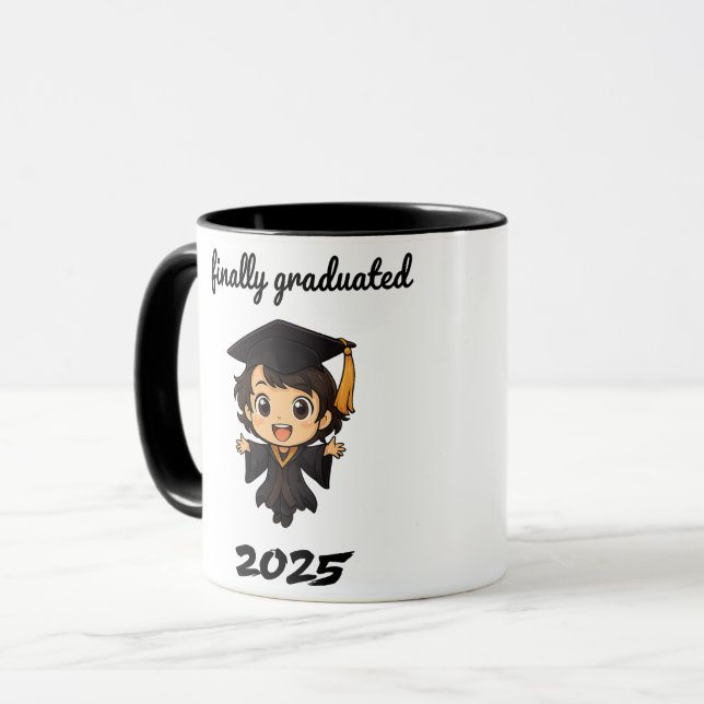 Mug 🎓 Enfin Diplômé 2025 - Baccalauréat en Chibi (Devant gauche)