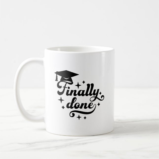 Mug Enfin Fini Script de Remise des Diplômes avec Étoi (Gauche)