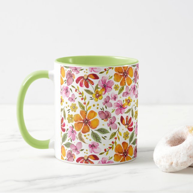 Mug Enfin Fleurs Aquarelle de Printemps  (Avec donut)
