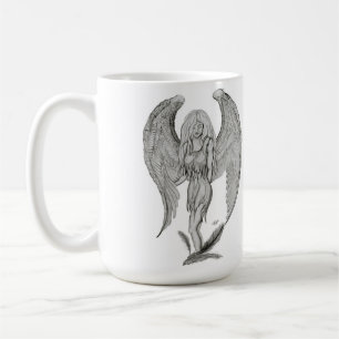 Mug Engel Bleistiftzeichnung Design noir et blanc