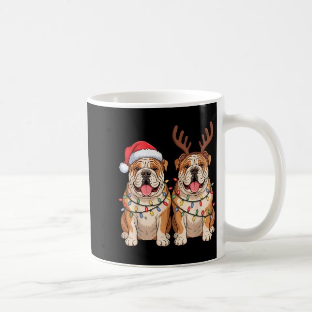 Mug English Bulldog Christmas Santa Hat Reindeer Light (Droite)