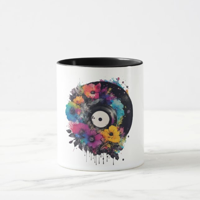 Mug Enregistrement en vinyle avec fleurs colorées (Centre)