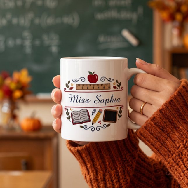 Mug enseignant aquarelle rustique, nom personnalis (Créateur téléchargé)