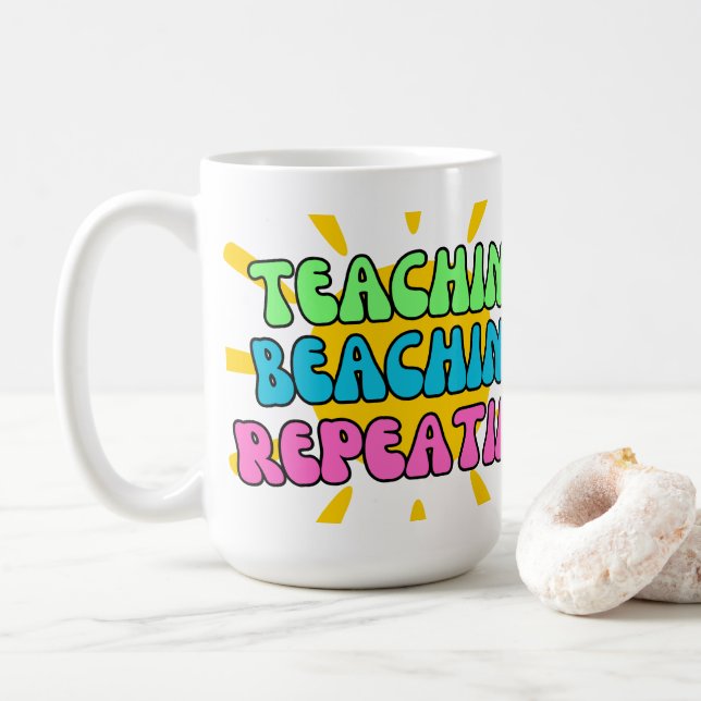 Mug Enseignant', Beachin', Répétition' avec soleil (Avec donut)