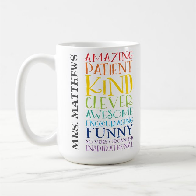 Mug ENSEIGNANT CADEAU coloré arc-en-ciel élévateur pil (Gauche)