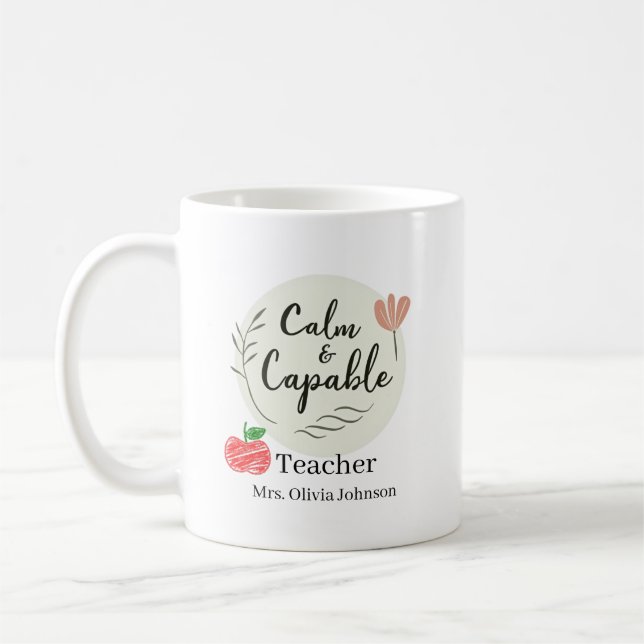 Mug Enseignant Calme & Capable Nom Personnalisé (Gauche)