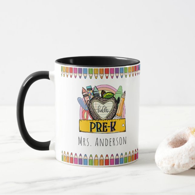 Mug Enseignant Crayons de Couleur Arc-en-Ciel (Avec donut)