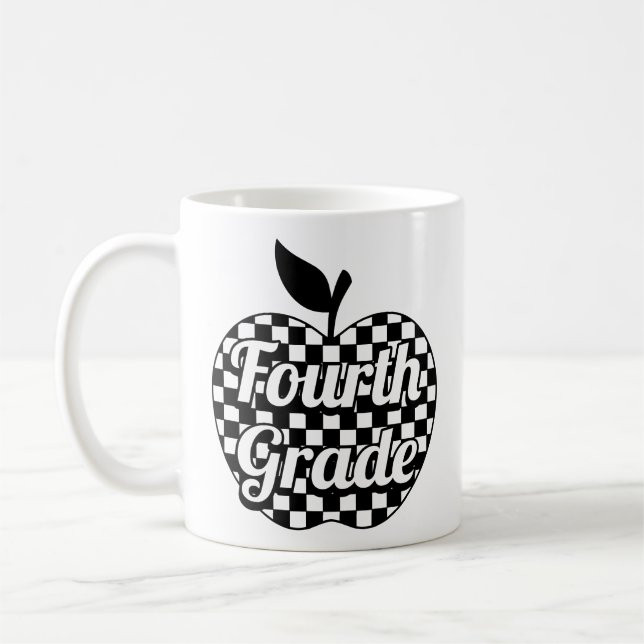 Mug Enseignant de 4e année À damiers Apple (Gauche)