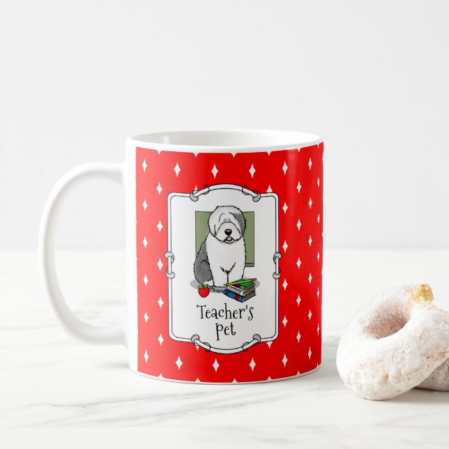 Mug Enseignant de l'école Vieux chien de mouton anglai (Avec donut)