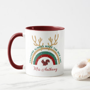 Mug Enseignant de Noël rainbow belle liste