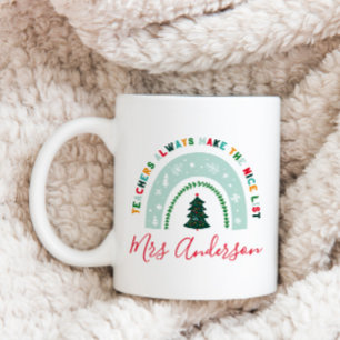 Mug Enseignant de Noël rainbow belle liste