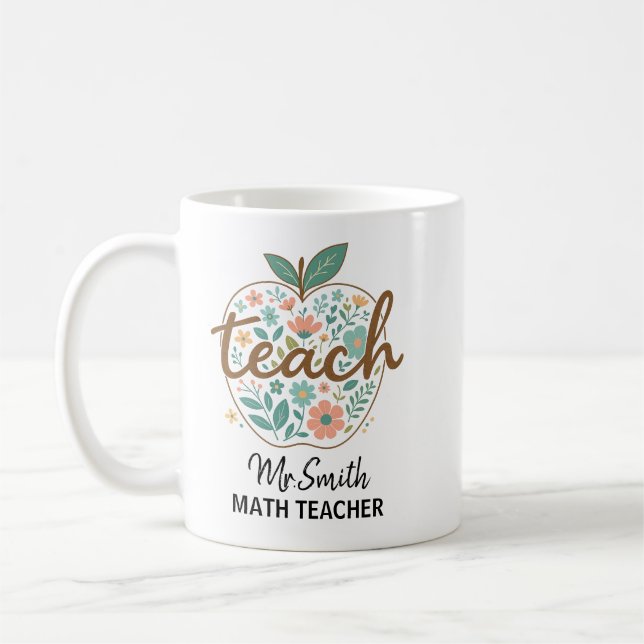 Mug enseignant de pomme florale | Appréciation de  (Gauche)