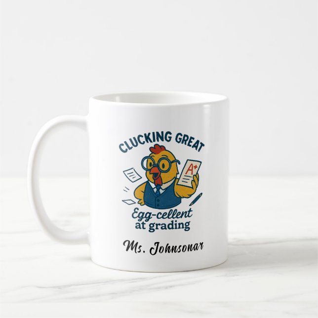 Mug Enseignant de poulet avec lunettes de vue Papier d (Gauche)