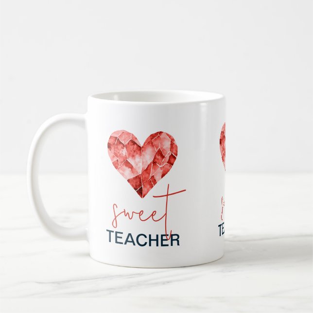 Mug Enseignant doux avec cœur de diamant rouge (Gauche)