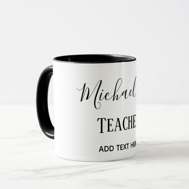 Mug ENSEIGNANT MASCULE - Noir classique Blanc Personna (Devant gauche)