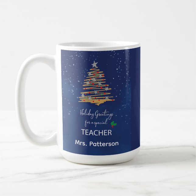 Mug Enseignant Merci Noël Ornement avec Navy Tre (Gauche)