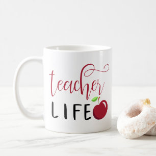 Mug enseignant vie rouge pomme typographie enseignants
