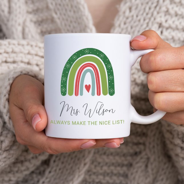 Mug Enseignants de Noël Rainbow Nice Liste (Christmas Teachers Rainbow Nice List Coffee Mug)