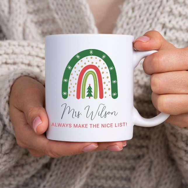 Mug Enseignants de Noël Rainbow Nice Liste (Christmas Teachers Rainbow Nice List Coffee Mug)