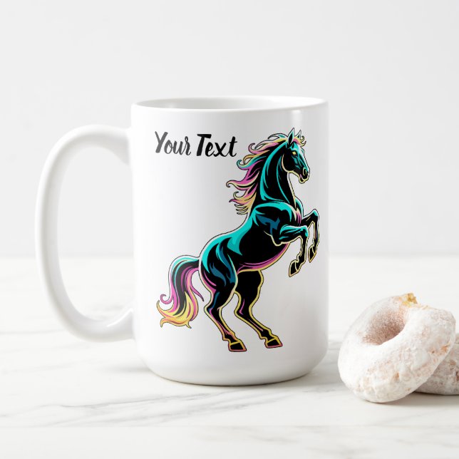 Mug Enseigne au néon Cheval Style Rétro Glitch (Avec donut)