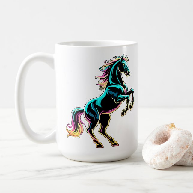 Mug Enseigne au néon Cheval Style Rétro Glitch (Avec donut)