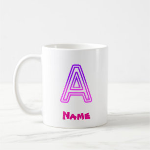 Mug Enseigne néon lettre A monogramme violet rose lumi