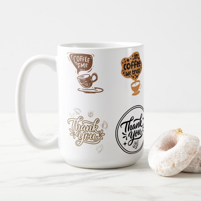 Mug Ensemble d'autocollants de café Merci Marron Vinta (Avec donut)