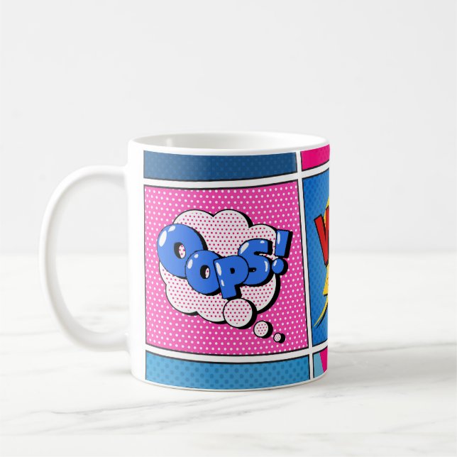 Mug Ensemble de bulles comiques. Expressions Bom, Cool (Gauche)