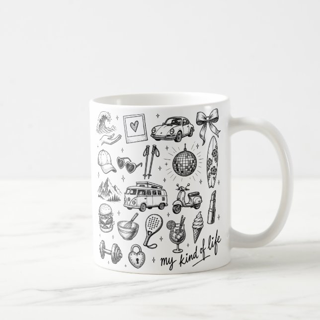 Mug Ensemble de cliparts de style de vie dessinés à la (Droite)