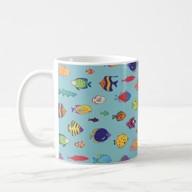Mug Ensemble de poissons tropicaux. ligne sans couture (Gauche)