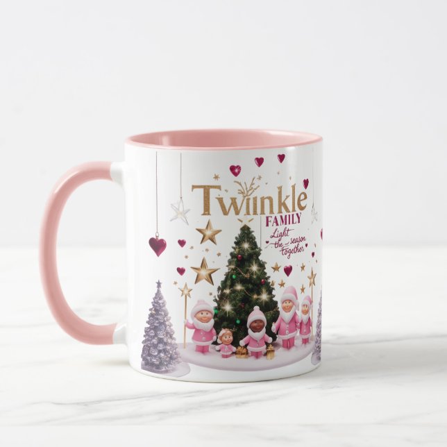 Mug Ensemble personnalisé de Noël rose mignon avec San (Gauche)