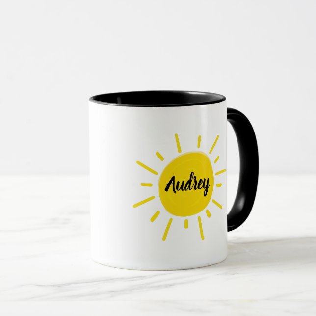 Mug Ensoleillé Peint Soleil Jaune Fantaisiste (Devant droit)
