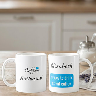 Mug Enthousiaste de café nom personnalisé blanc et ble